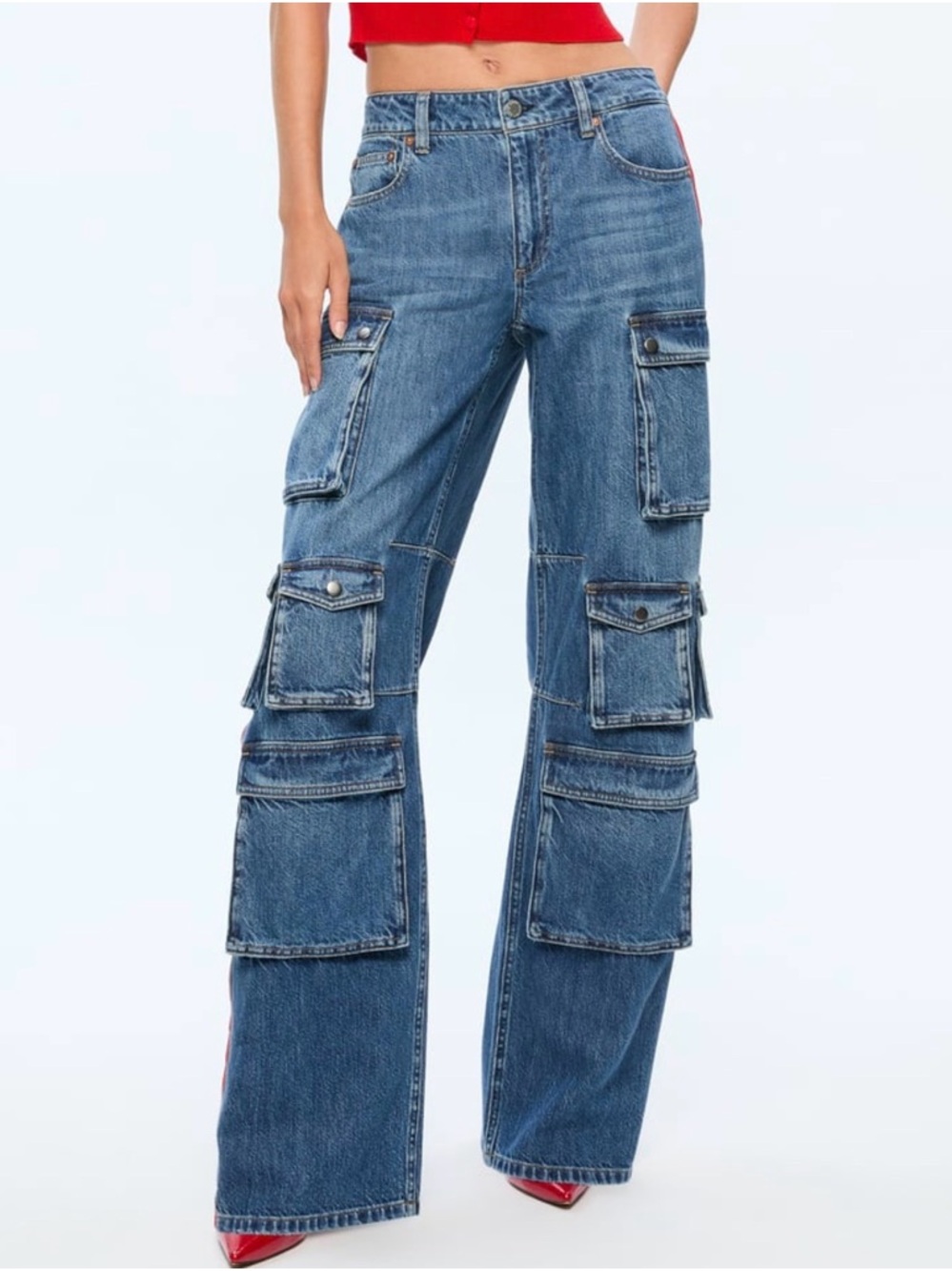 Alice + Olivia Blue Cargo Denim Pants
